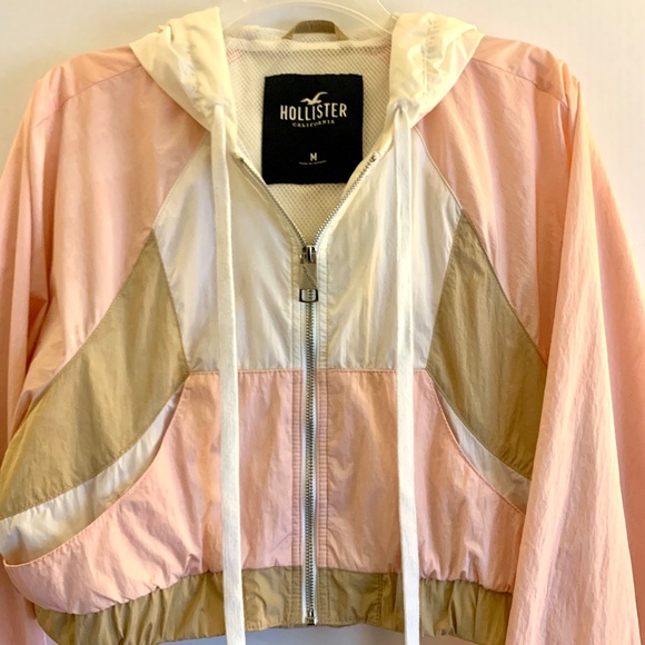 Hollister Tops - Y2K, Hollister ladies windbreaker, full zip, pink/tan/white hoodie
